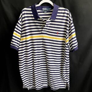 Men's Polo by Ralph Lauren Blue, White, and Yellow Striped Polo Size XXL